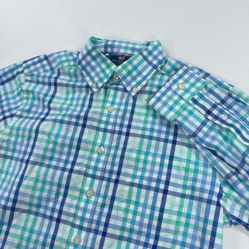 Vineyard Vines Murray Shirt Mens Medium Slim Fit Blue Plaid Cotton Button Down